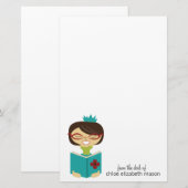 Girly Princess Bookworm Stationery Briefpapier (Voorkant / Achterkant)