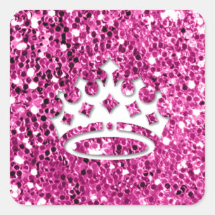 Girly Princess Crown on Pink Glitter Kijk Vierkante Sticker