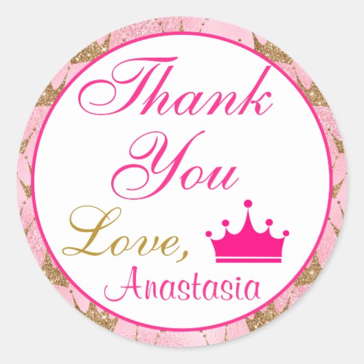 Girly Princess Hot Pink en Gold Glitter Hartelijk Ronde Sticker (Voorkant)