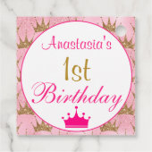 Girly Princess Hot Pink Gold Glitter 1e verjaardag Bedankjes Labels (Achterkant)