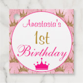 Girly Princess Hot Pink Gold Glitter 1e verjaardag Bedankjes Labels (Voorkant)