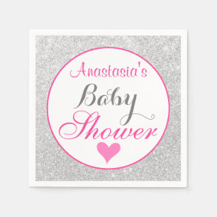 Girly Princess Pink en Silver Glitter Baby shower Servet