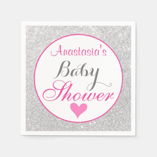 Girly Princess Pink en Silver Glitter Baby shower Servet (Voorkant)