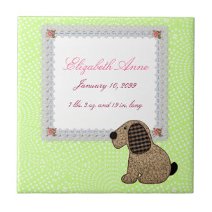 Girly Puppy Dog Baby Girl Birth Aankondiging Tegeltje