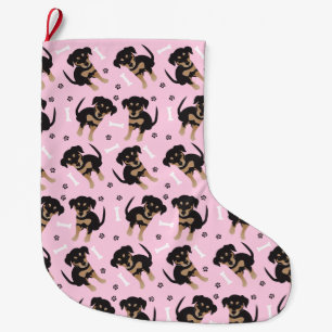 Girly Puppy Pattern Pink Grote Kerstsok