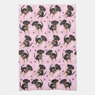Girly Puppy Paw Print Dog Bone Pattern roze Theedoek