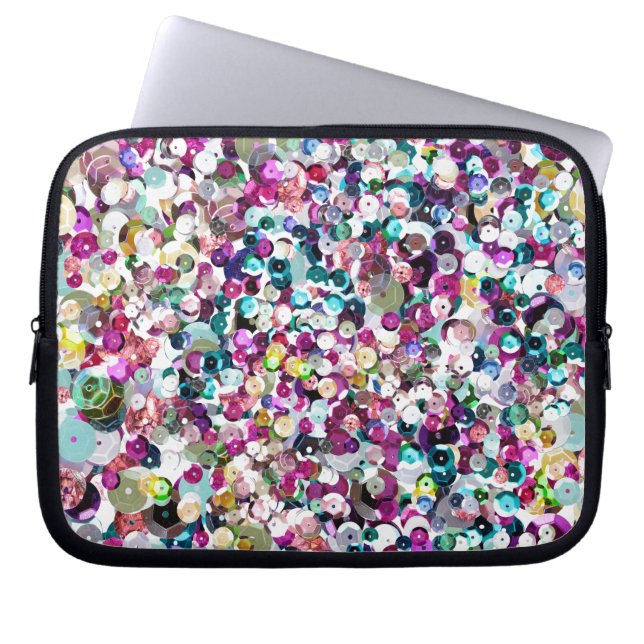 Girly Rainbow Faux Sequins Bling Laptop Sleeve (Voorkant)