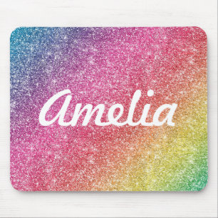 Girly Rainbow Glitter Monogram Name Muismat