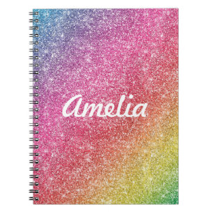Girly Rainbow Glitter Monogram Name Notebook Notitieboek