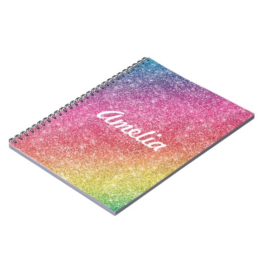 Girly Rainbow Glitter Monogram Name Notitieboek (Linkerzijde)
