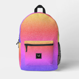 Girly Rainbow Glitter Monogram School Bedrukte Rugzak