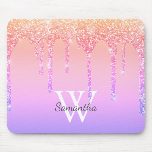 Girly Rainbow Glitter Sparkle Dripmonogram Muismat (Voorkant)