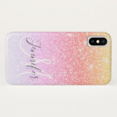 Girly Rainbow Glitter Sparkles Monogram Case-Mate iPhone Case (Achterkant (horizontaal))