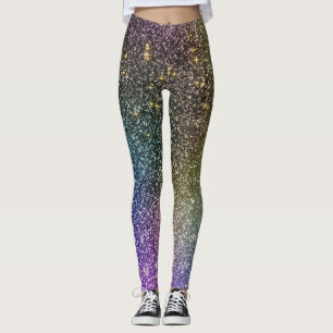 Girly Rainbow Gold Glitter Ombre Galaxy Socks Leggings