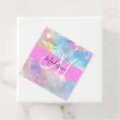 Girly Rainbow Holografische Iridescent Monogram Na Bedankjes Labels (In situ)