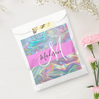 Girly Rainbow Holografische Iridescent Monogram Na Bedankzakje