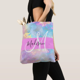 Girly Rainbow Holografische Iridescent Monogram Na Draagtas