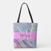 Girly Rainbow Holografische Iridescent Monogram Na Draagtas (Achterkant)