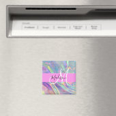 Girly Rainbow Holografische Iridescent Monogram Na Magneet (Insitu (Vaatwasser))