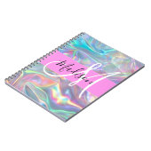 Girly Rainbow Holografische Iridescent Monogram Na Notitieboek (Linkerzijde)
