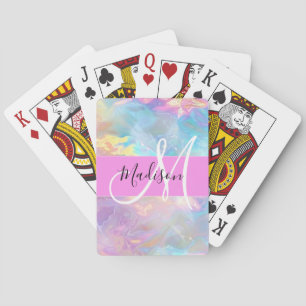 Girly Rainbow Holografische Iridescent Monogram Na Pokerkaarten