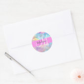 Girly Rainbow Holografische Iridescent Monogram Na Ronde Sticker (Envelop)