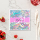 Girly Rainbow Holografische Iridescent Monogram Na Servet (Insitu)