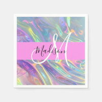 Girly Rainbow Holografische Iridescent Monogram Na