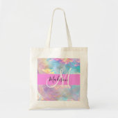Girly Rainbow Holografische Iridescent Monogram Na Tote Bag (Voorkant)