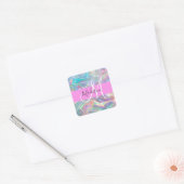 Girly Rainbow Holografische Iridescent Monogram Na Vierkante Sticker (Envelop)