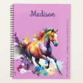 Girly Rainbow Horse Paarse aangepaste naam Planner (Voorkant)