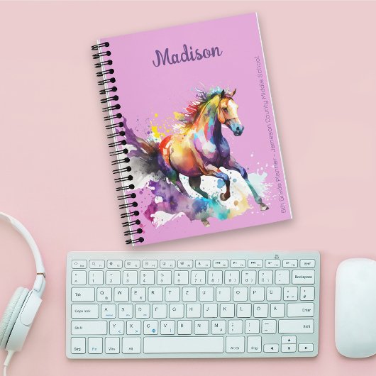 Girly Rainbow Horse Paarse aangepaste naam Planner
