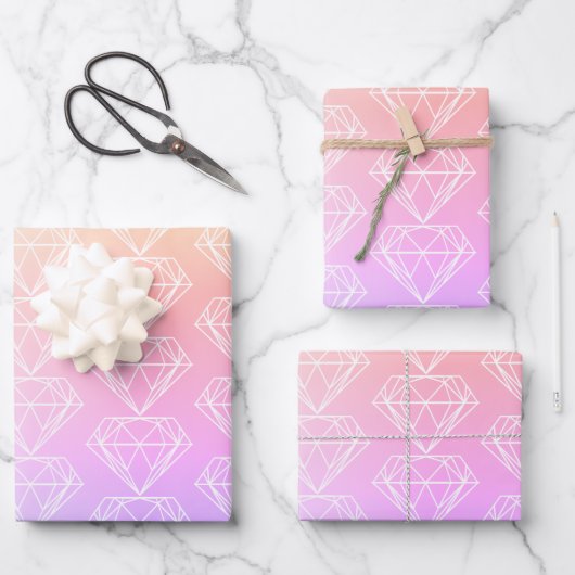 Girly Rainbow Ombre Diamond Silhouette Pattern Inpakpapier Vel (Voorkant)