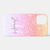 Girly Rainbow Pink Glitter Pink Monogram Naam Case-Mate iPhone Case (Achterkant (horizontaal))