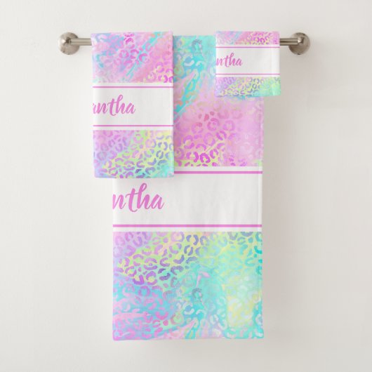 Girly Rainbow Shimmer Leopard print, persoonlijk Bad Handdoek (Insitu)