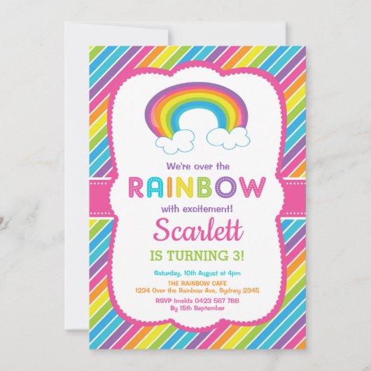 Girly Rainbow Verjaardagsfeestje Kleurrijke Regenb Kaart (Voorkant)