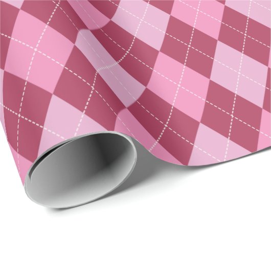 Girly Raspberry en Roze Grote Argyle Patroon Kinde Cadeaupapier (Rol Hoek)