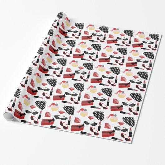 Girly Red Accessoires Wrapping Paper Cadeaupapier (Uitgerold)