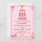 Girly Red and Pink Bow Cake Birthday Invitation (Devant)