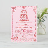 Girly Red and Pink Bow Cake Birthday Invitation (Debout devant)