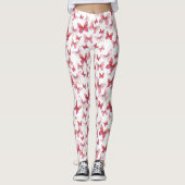 Girly red butterfly whimsical patterned leggings (Voorkant)