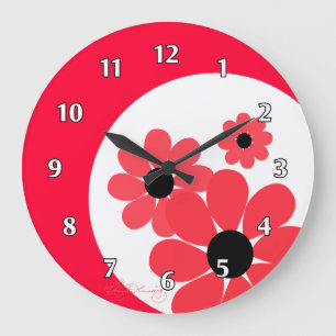 Girly Red Daisies Grote Klok