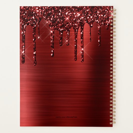 Girly Red Dripping Glitter Brushed Metal 2023 Planner (Achterkant)