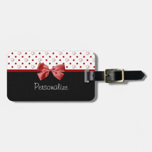 Girly Red en Black Polka Dot hoort kraai met naam Bagagelabel