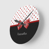 Girly Red en Black Polka Dot hoort kraai met naam Ronde Klok (Hoek)