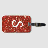 Girly Red Glitter Monogram Initiaal Bagagelabel (Voorkant (horizontaal))