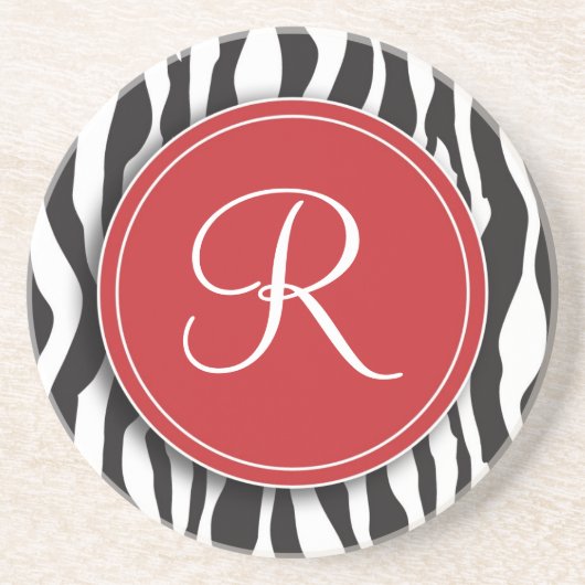 Girly Red Monogram Zebra Print Onderzetter (Voorkant)