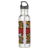 Girly Red Speelse Dierenprint Harten Naam Waterfles (Achterkant)
