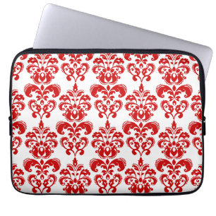 Girly Red White Damask Pattern 2 Laptop Sleeve