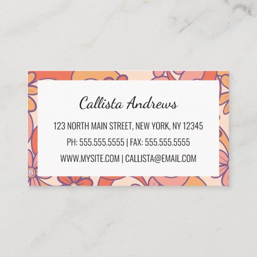 Girly Retro Roze Sinaasappel Groovy Flowers Visitekaartje (Achterkant)